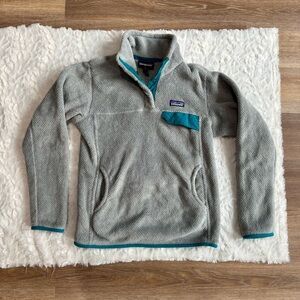Patagonia Re-Tool Snap-T® Pullover Sz M Gray Fleece with Teal Trim
